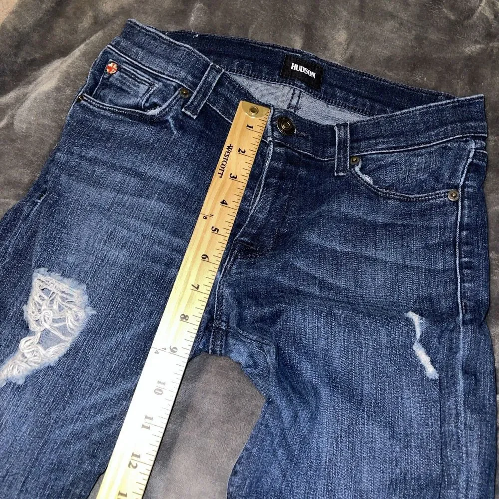 Hudson Krista Super Skinny Distressed Ankle Blue Stretch Denim Jeans Women's 27 - Picture 9 of 10